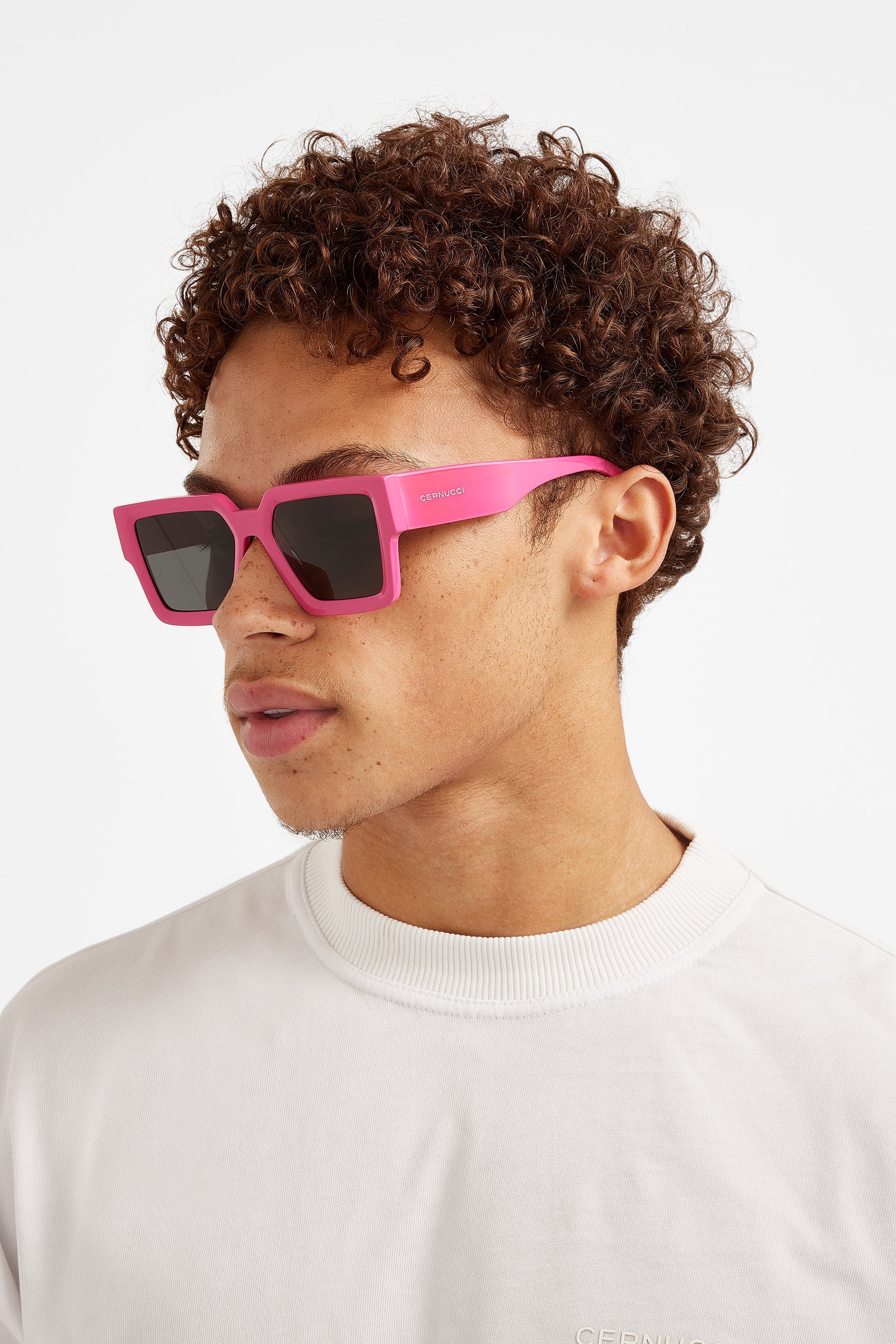 Übergroße Acetat-Sonnenbrille mit dickem Rahmen - Hot Pink